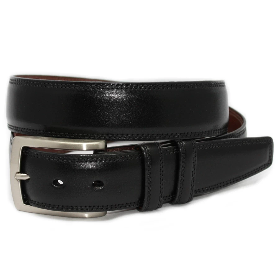 Torino Genuine Italian Kipskin Leather Belt for Men - Premium Burnished Finish