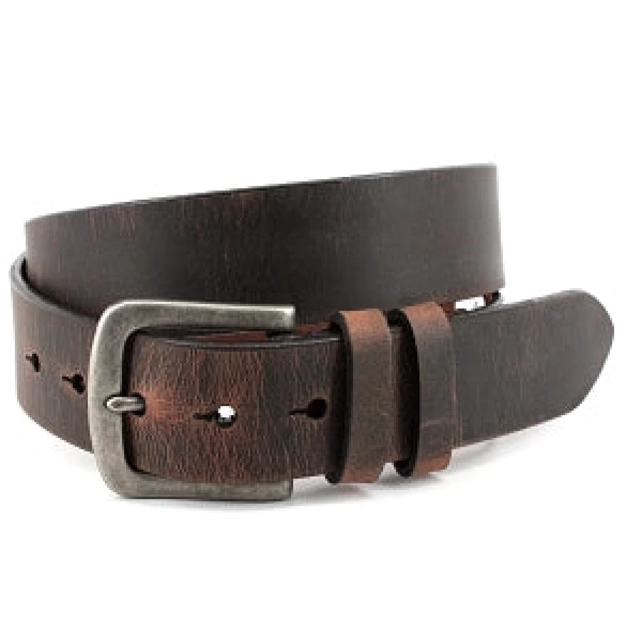 Torino Distressed Brown Waxed Harness Leather Belt for Men - Vintage Style Genuine Leather Belt