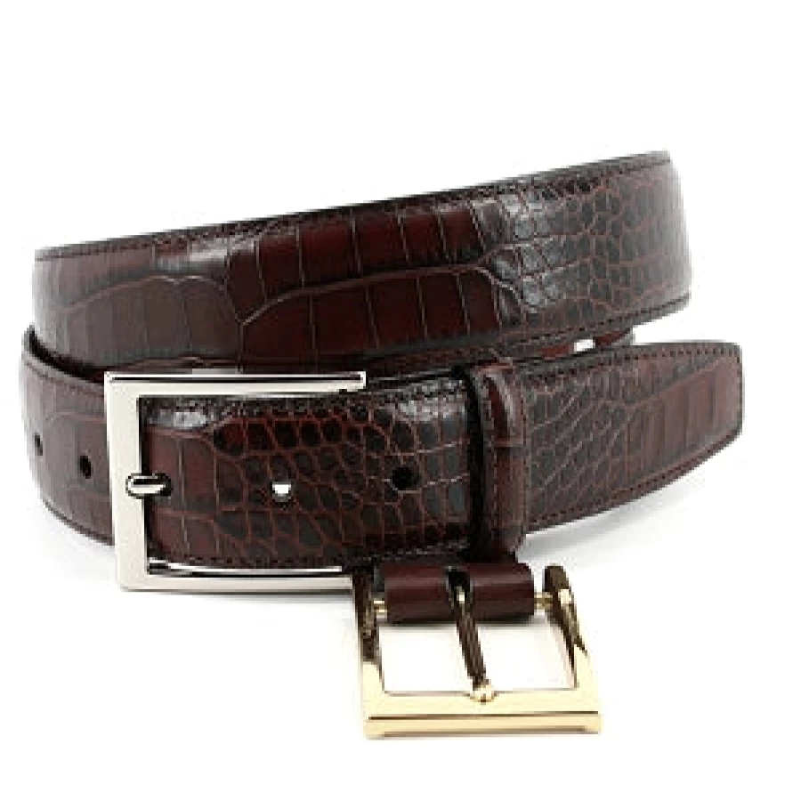Torino Genuine Alligator Embossed Leather Belt for Men - Premium Calfskin Dress Belt