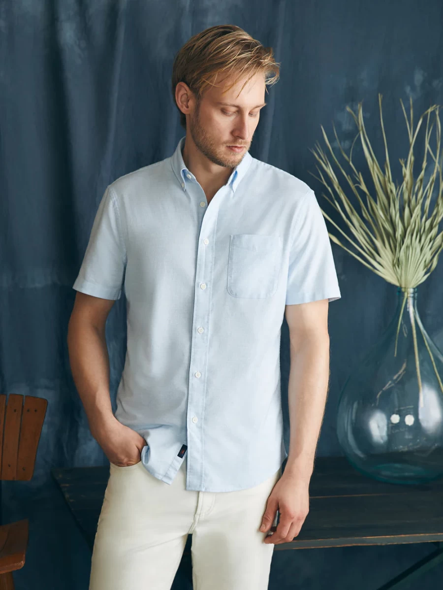 Faherty Men's Short Sleeve Supima Cotton Oxford Shirt - Premium Comfort & Breathable Casual Wear