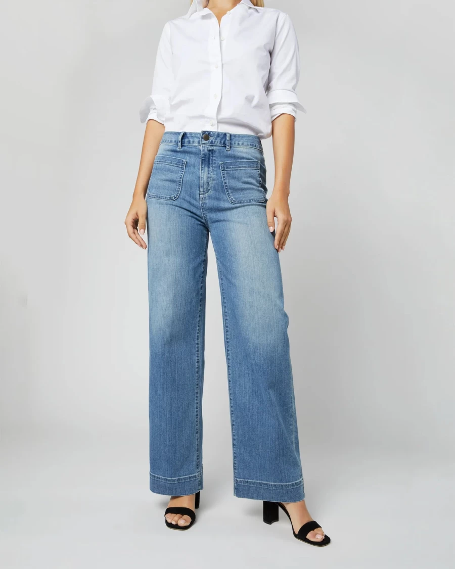 Ann Mashburn 7 Year Indigo Column Patch Pocket Jeans - Classic Blue Denim Pants with Stylish Details