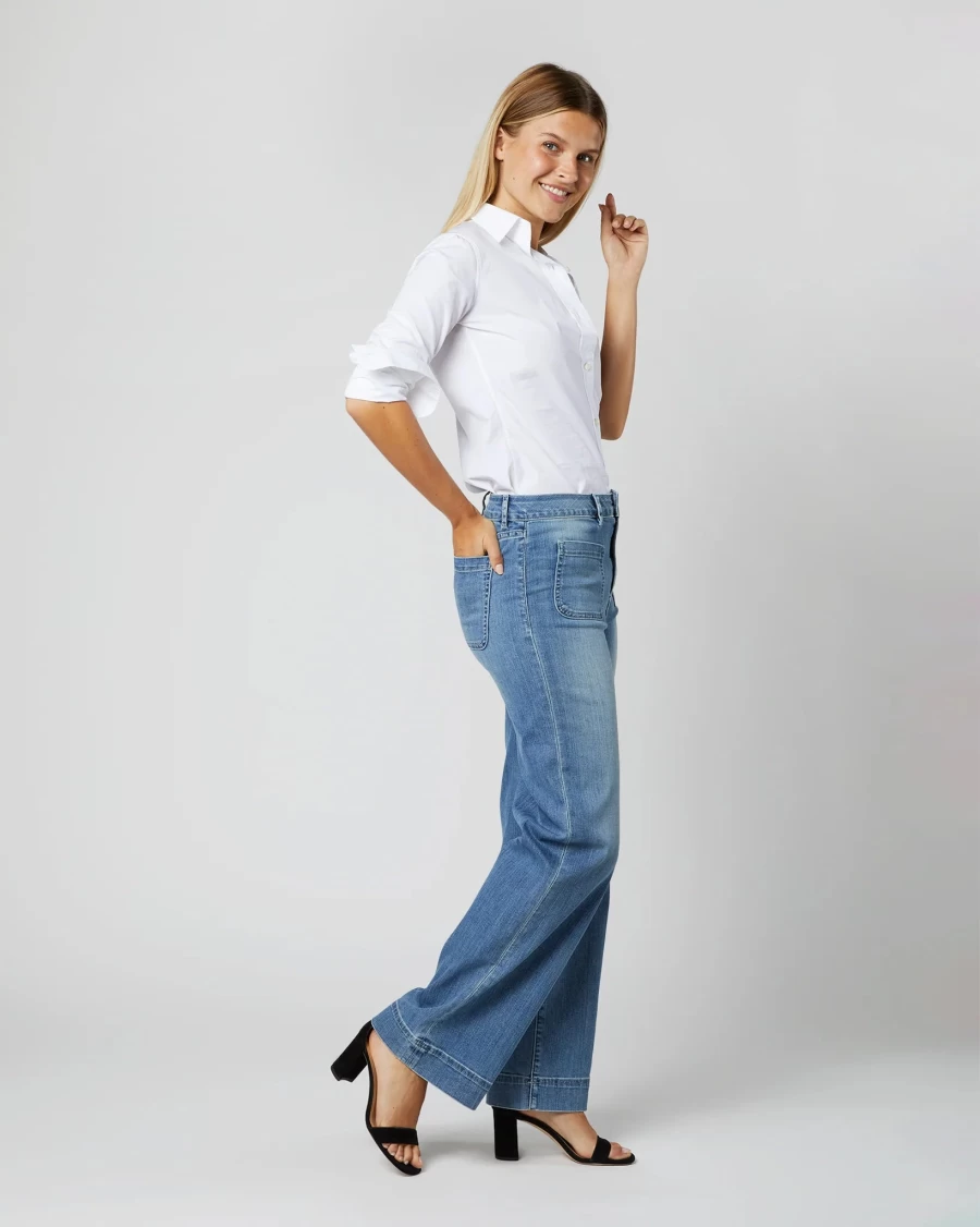 Ann Mashburn 7 Year Indigo Column Patch Pocket Jeans - Classic Blue Denim Pants with Stylish Details