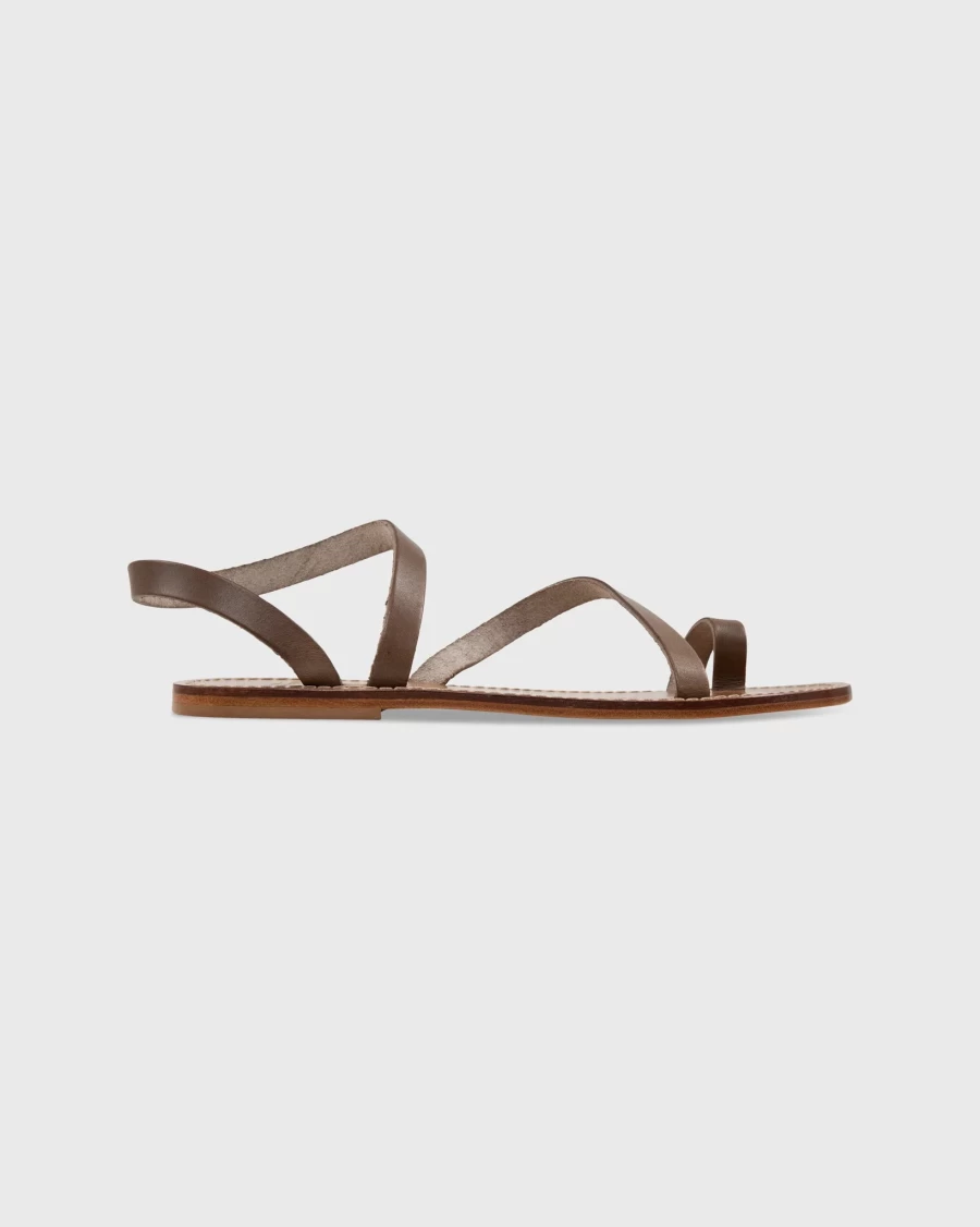 Ann Mashburn Taupe Leather Diagonal Strap Sandal – Women's Comfortable Chic Footwear