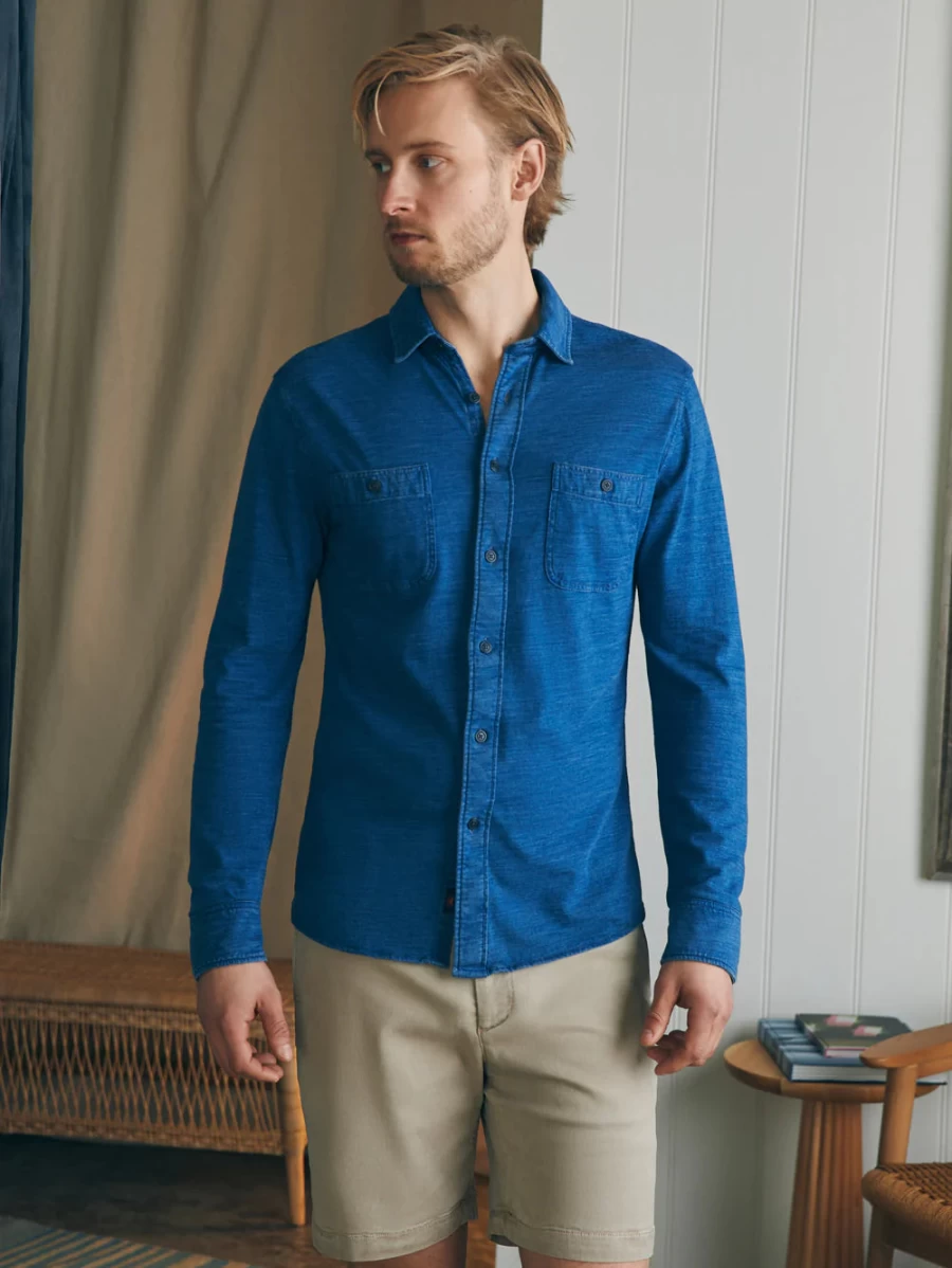 Faherty Men's Knit Seasons Shirt with Double Pocket - Soft Casual Button-Up