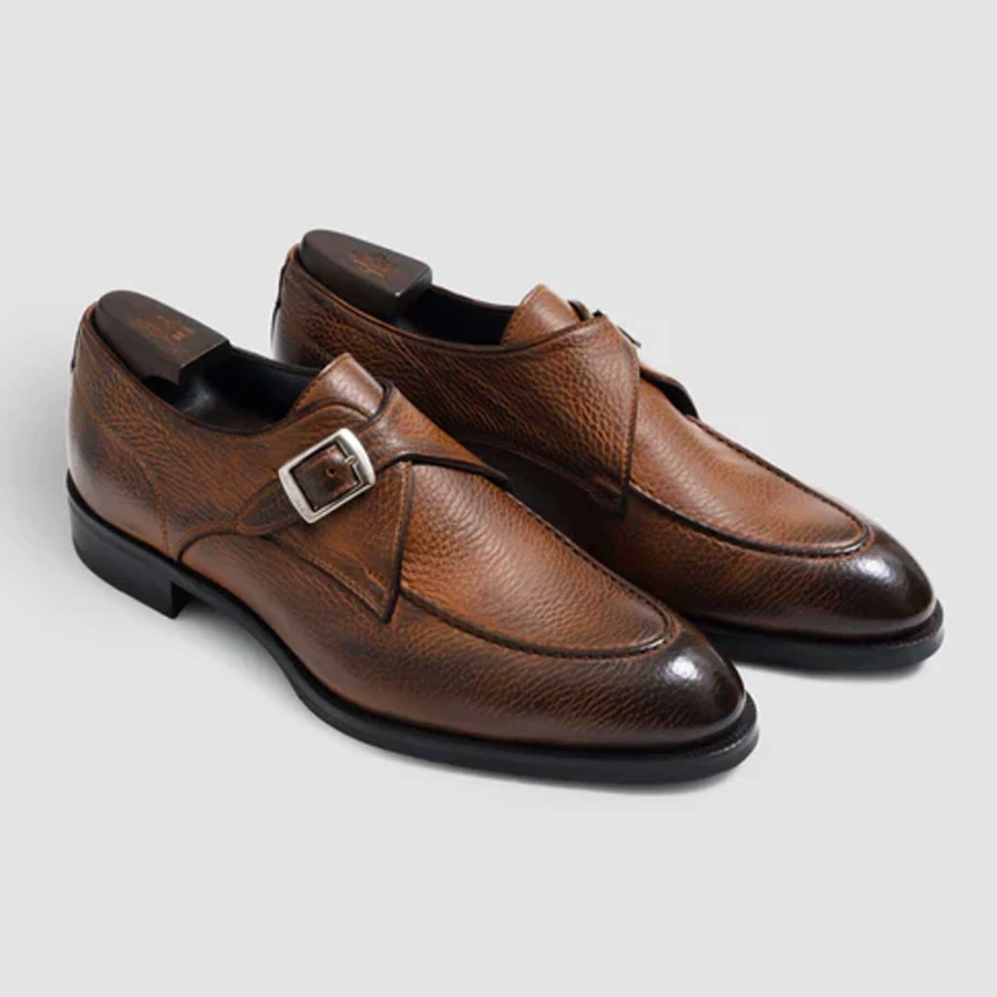 Di Bianco Parma Monk Strap Leather Dress Shoes for Men - Classic Italian Style Buckle Loafers