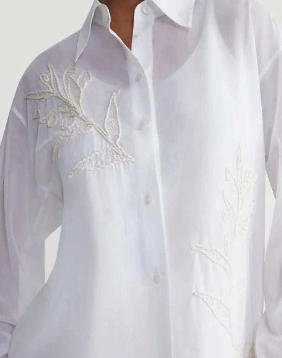 Lafayette 148 New York Eco Flora Embroidered Oversize Sustainable Cotton Blouse