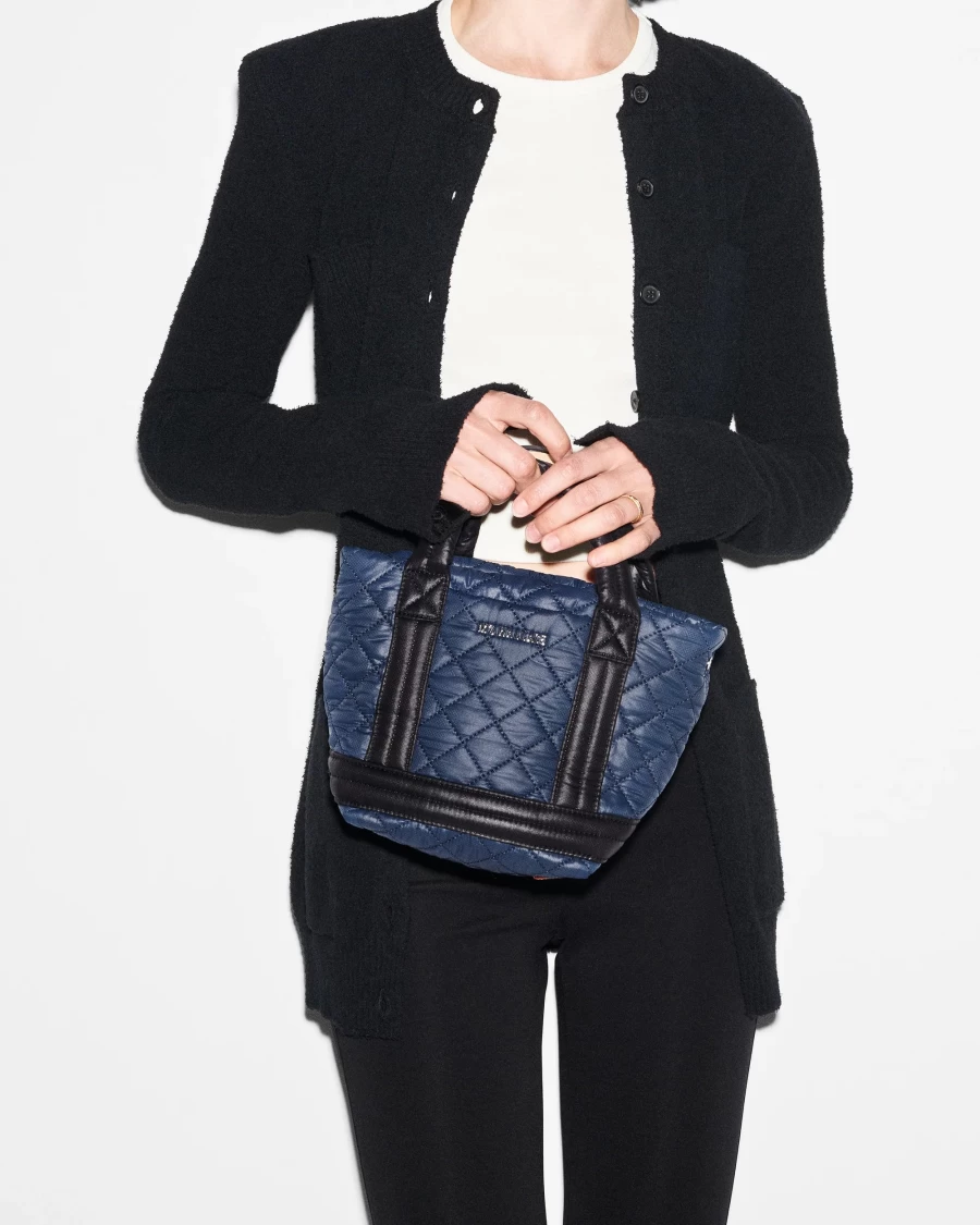 MZ Wallace Mini Empire Tote Bag in Navy & Black - Stylish Compact Handbag
