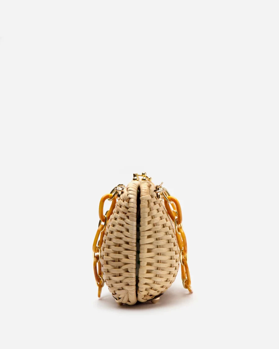 Frances Valentine Peony Print Wicker Handbag with Chain Strap